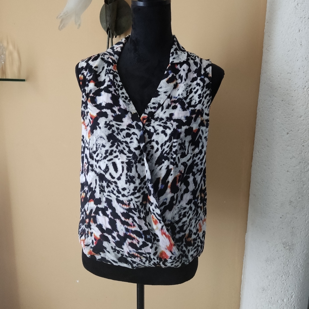 Parker Vintage Animal Print Sleeveless Wrap Blouse Size XS